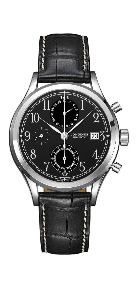 Longines Heritage Classic Chrono Black Dial Stainless Steel Mens Chronograph Watch L28154530