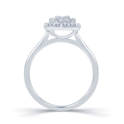 Platinum 0.60ct Baguette & Brilliant Cut Diamond Emerald Illusion Fairytale Cluster Ring