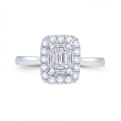 Platinum 0.60ct Baguette & Brilliant Cut Diamond Emerald Illusion Fairytale Cluster Ring