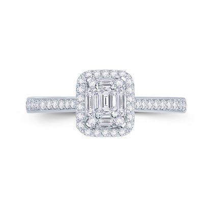 Platinum 0.35ct Baguette & Brilliant Cut Diamond Emerald Illusion Fairytale Cluster Ring