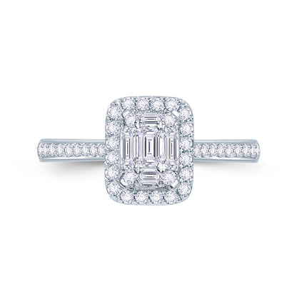 Platinum 0.50ct Baguette & Brilliant Cut Diamond Emerald Illusion Fairytale Cluster Ring