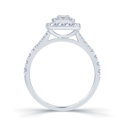 Platinum 0.90ct Baguette & Brilliant Cut Diamond Emerald Illusion Fairytale Cluster Ring