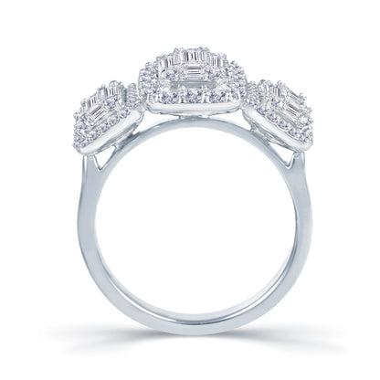 Platinum 1.10ct Baguette & Brilliant Cut Diamond Emerald Illusion Fairytale Triple Cluster Ring