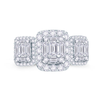 Platinum 1.10ct Baguette & Brilliant Cut Diamond Emerald Illusion Fairytale Triple Cluster Ring