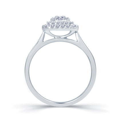 Platinum 0.40ct Baguette & Brilliant Cut Diamond Emerald Illusion Fairytale Cluster Ring