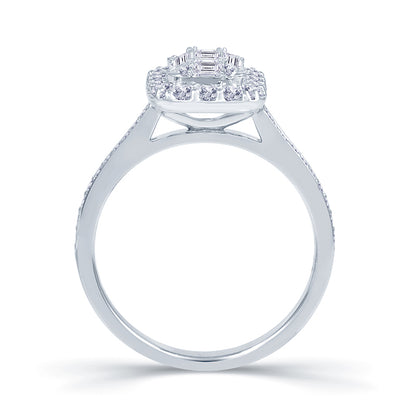 Platinum 0.70ct Baguette & Brilliant Cut Diamond Emerald Illusion Fairytale Cluster Ring