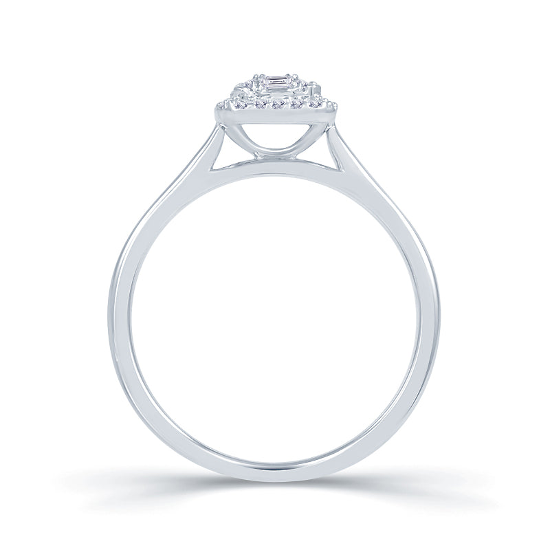 Platinum 0.25ct Baguette & Brilliant Cut Diamond Emerald Illusion Fairytale Cluster Ring