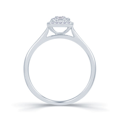 Platinum 0.25ct Baguette & Brilliant Cut Diamond Emerald Illusion Fairytale Cluster Ring
