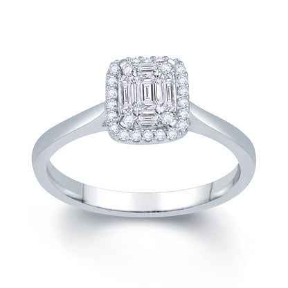 Platinum 0.25ct Baguette & Brilliant Cut Diamond Emerald Illusion Fairytale Cluster Ring