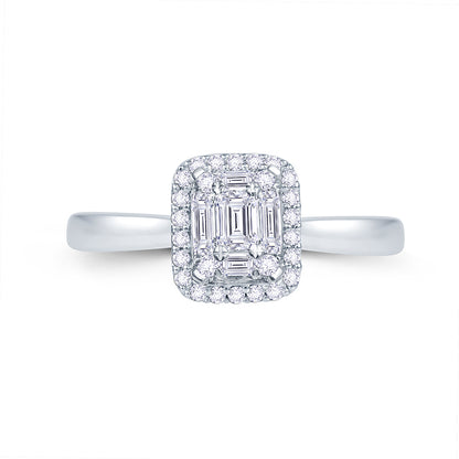 Platinum 0.25ct Baguette & Brilliant Cut Diamond Emerald Illusion Fairytale Cluster Ring