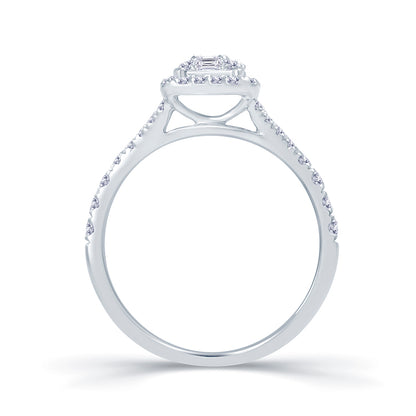 Platinum 0.70ct Baguette & Brilliant Cut Diamond Emerald Illusion Fairytale Cluster Ring