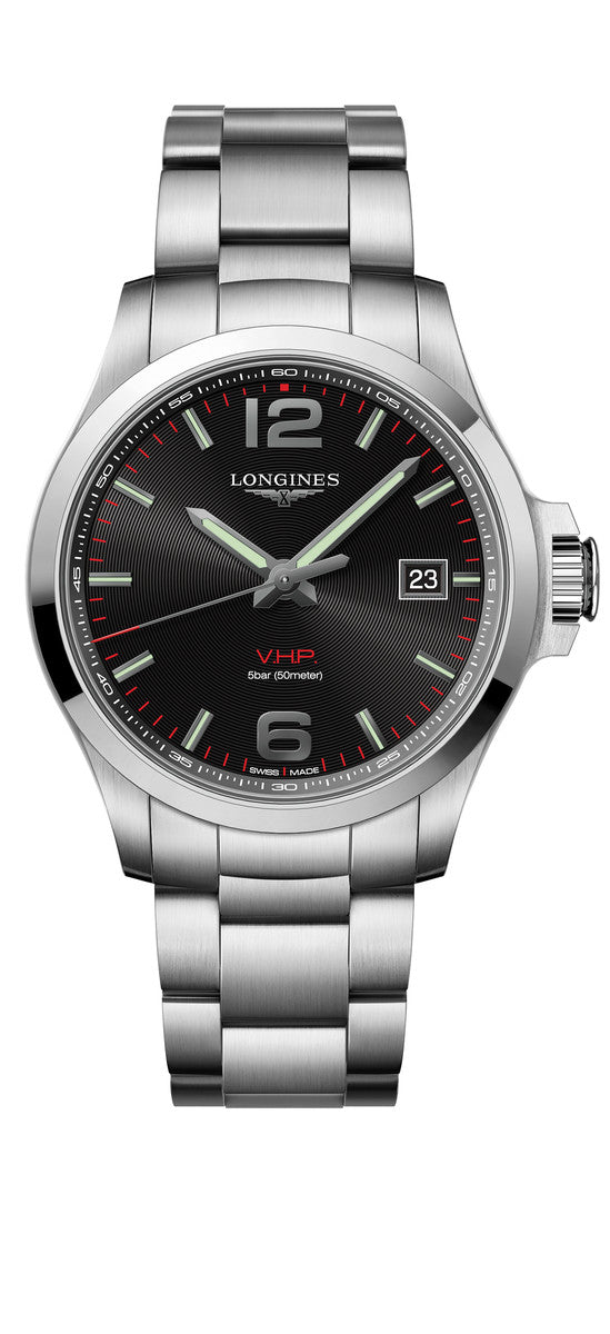 Longines Conquest V.H.P. Black Dial Stainless Steel Mens Quartz Watch L37264566
