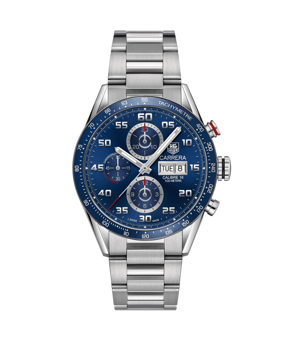 TAG Heuer Carrera Calibre 16 Blue Dial Day-Date Chronograph Stainless Steel Mens Watch CV2A1V.BA0738