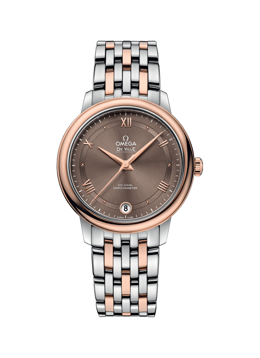 Omega De Ville Prestige Co-Axial Brown Dial Two Tone Stainless Steel & Rose Gold Womens Watch 32.7mm 42420332013001