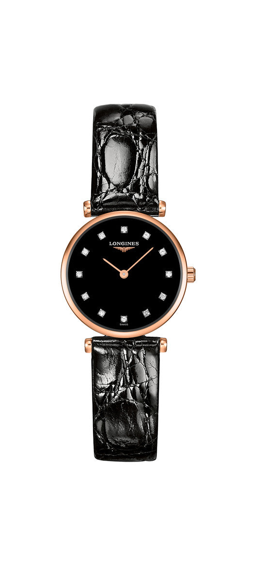 Longines La Grande Classique de Longines Diamond Set Black Dial PVD Rose Gold Plated Womens Quartz Watch L42091572
