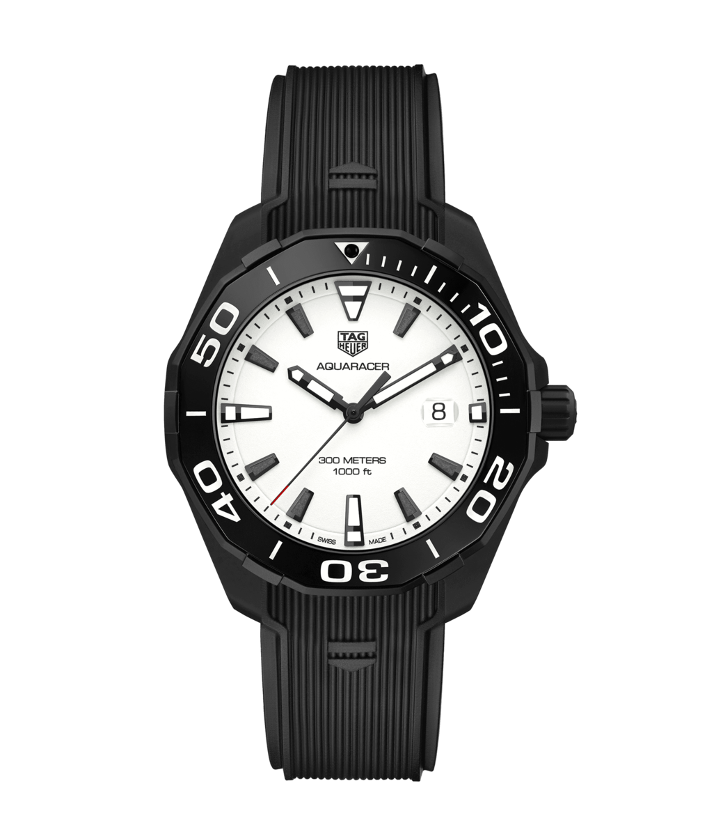 TAG Heuer Aquaracer White Dial Black Titanium Quartz Mens Watch WAY108A.FT6141