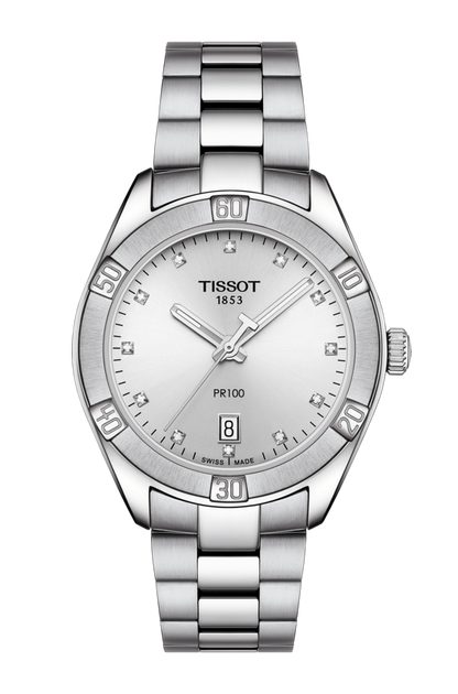 Tissot PR 100 Sport Chic Silver Diamond Set Dial Stainless Steel Womens Quartz Watch T1019101103600