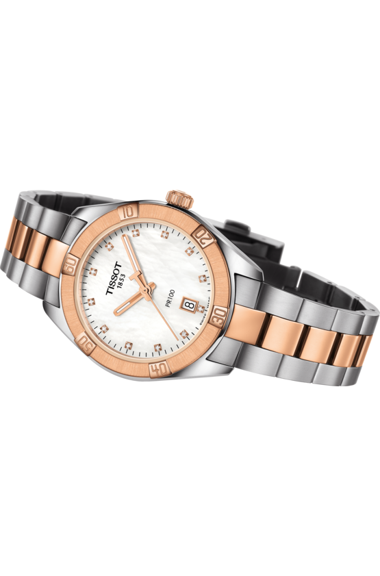 Tissot PR 100 Sport Chic Mother of Pearl Diamond Set Dial Two Tone Womens Quartz Watch T1019102211600