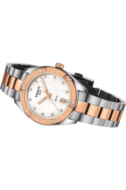 Tissot PR 100 Sport Chic Mother of Pearl Diamond Set Dial Two Tone Womens Quartz Watch T1019102211600