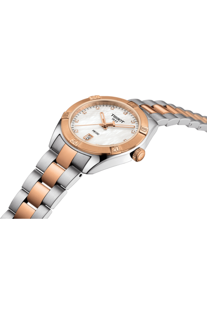 Tissot PR 100 Sport Chic Mother of Pearl Diamond Set Dial Two Tone Womens Quartz Watch T1019102211600
