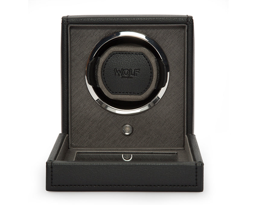 WOLF Black Cub Single Winder with Cover Watch Winding Box 461103