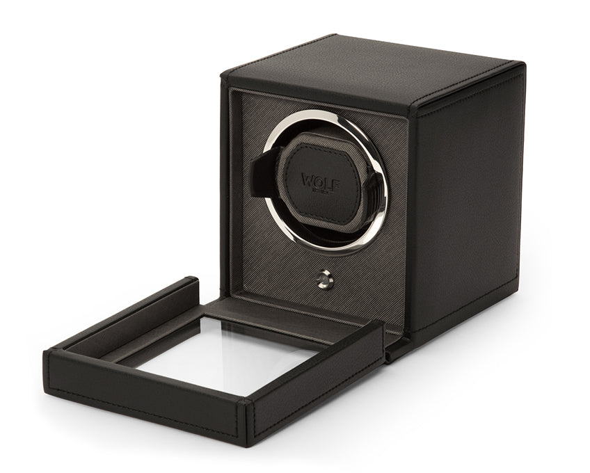 WOLF Black Cub Single Winder with Cover Watch Winding Box 461103