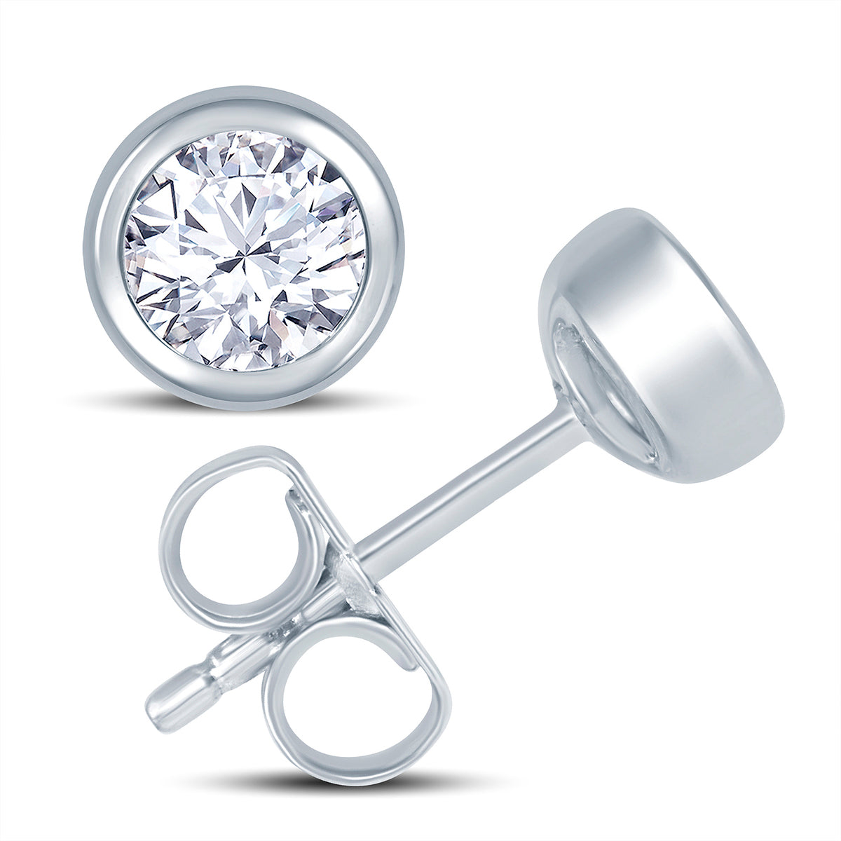 18ct White Gold Rubover Set 0.50ct Diamond Stud Earrings