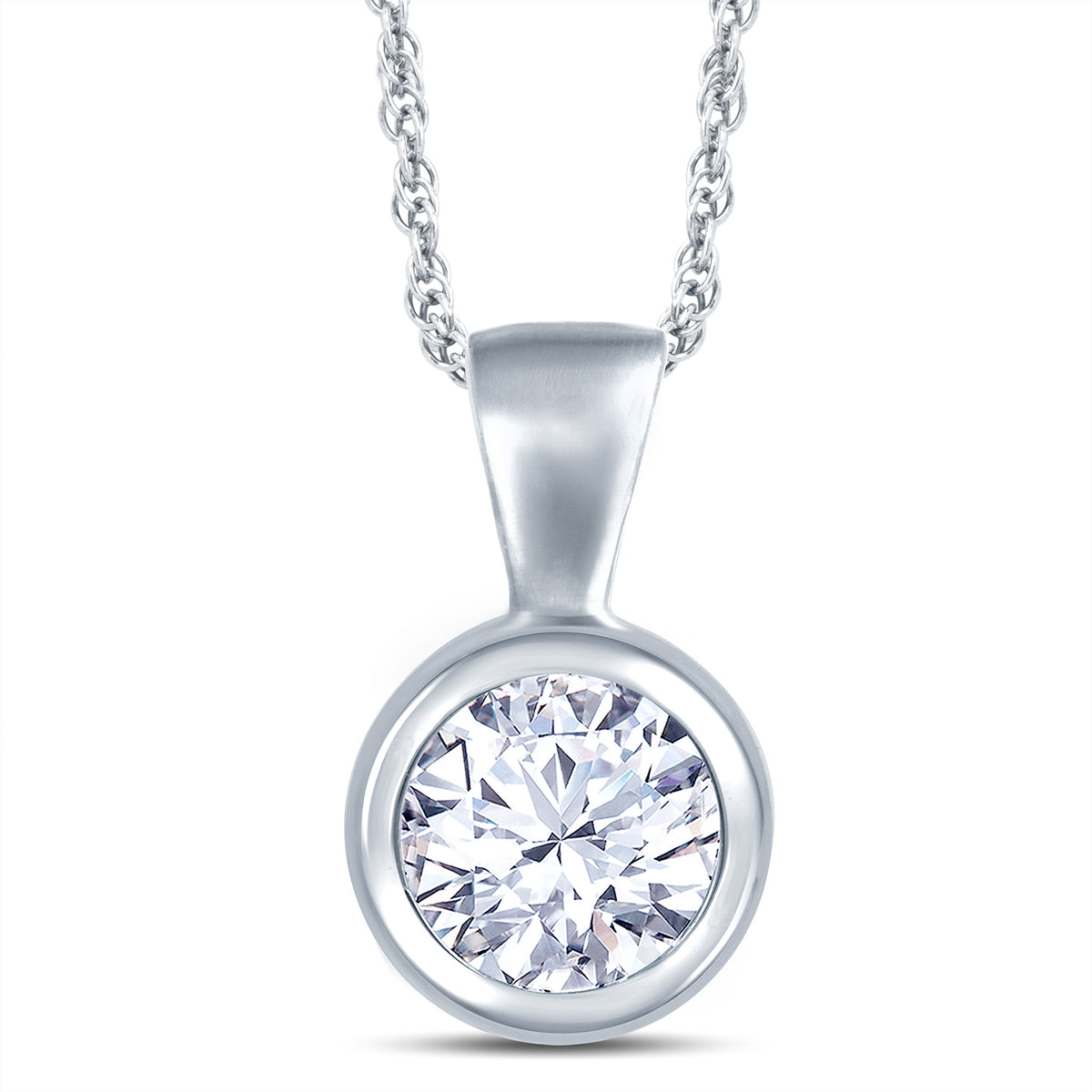 18ct White Gold Rubover Set 0.50ct Diamond Pendant Necklace