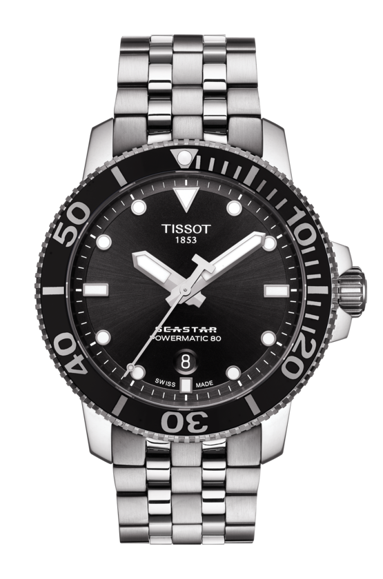 Tissot Seastar 1000 Black Dial Stainless Steel Powermatic 80 Mens Watch T1204071105100