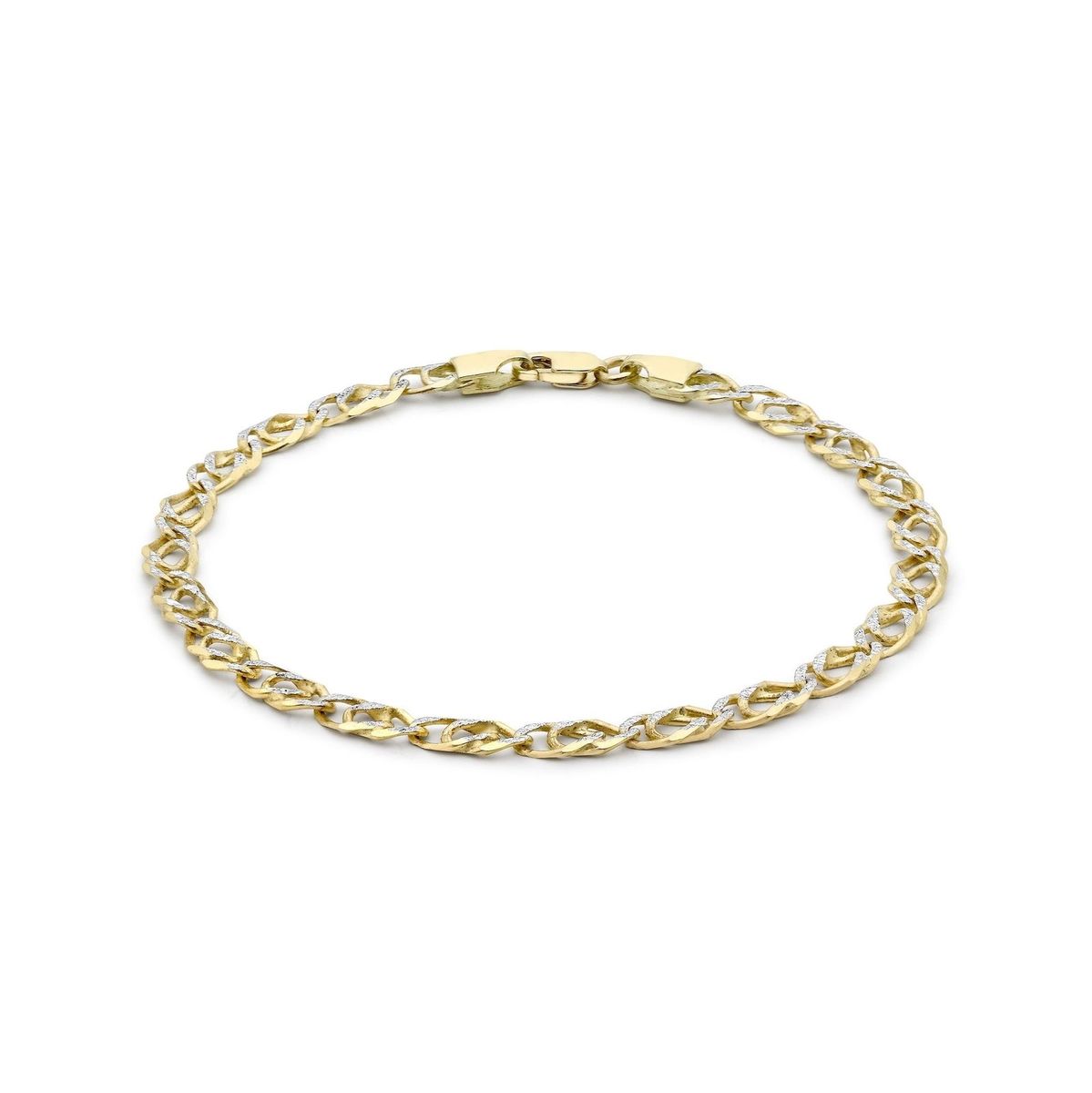 9ct Yellow & White Gold Diamond Cut Double Curb Bracelet