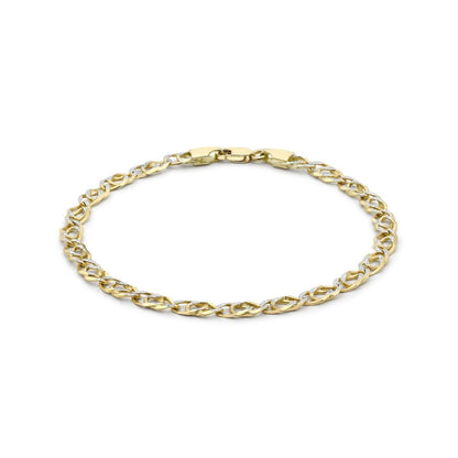 9ct Yellow & White Gold Diamond Cut Double Curb Bracelet