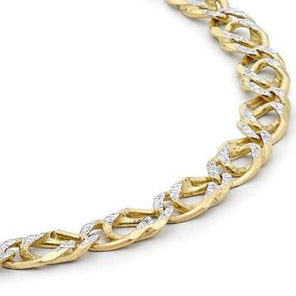 9ct Yellow & White Gold Diamond Cut Double Curb Bracelet