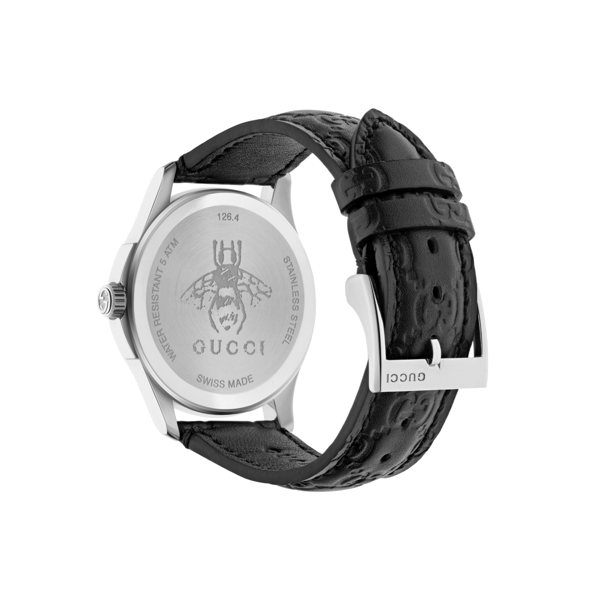 Gucci G-Timeless Bee & GG Black Leather Signature Dial Stainless Steel Unisex Quartz Watch YA1264031