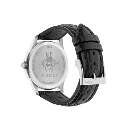 Gucci G-Timeless Bee & GG Black Leather Signature Dial Stainless Steel Unisex Quartz Watch YA1264031