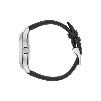 Gucci G-Timeless Bee & GG Black Leather Signature Dial Stainless Steel Unisex Quartz Watch YA1264031