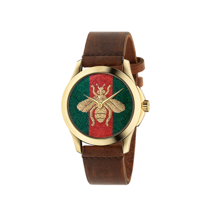Gucci G-Timeless Bee Fabric Dial PVD Gold Plated Unisex Quartz Watch YA126451