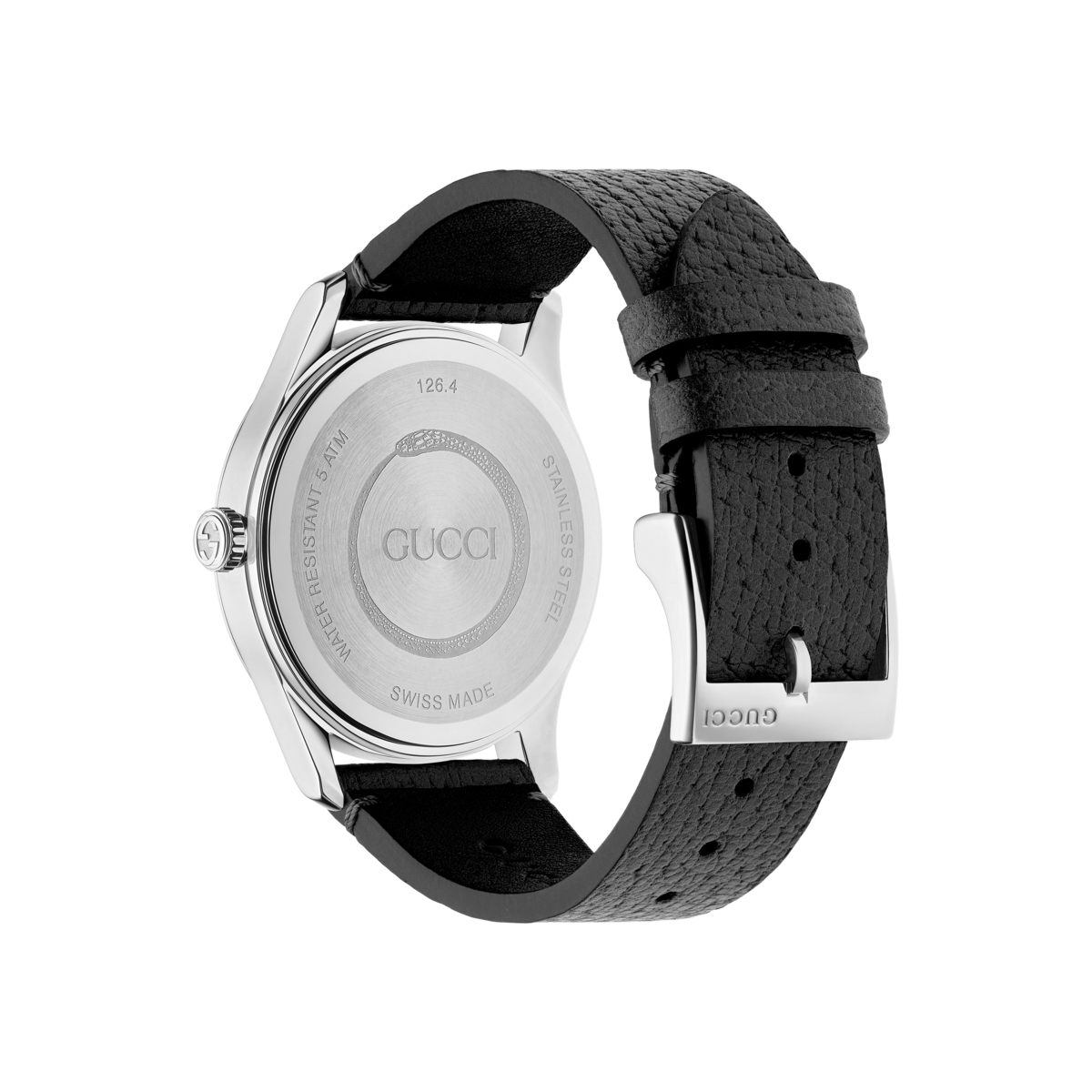 Gucci G-Timeless Bee Black Leather Dial Stainless Steel Unisex Quartz Watch YA1264067