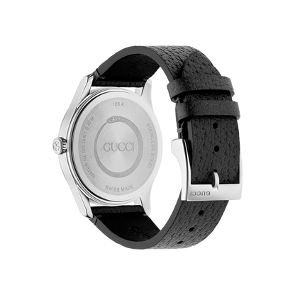 Gucci G-Timeless Bee Black Leather Dial Stainless Steel Unisex Quartz Watch YA1264067