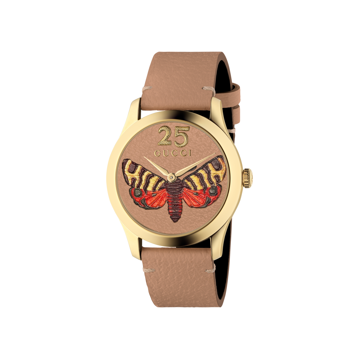 Gucci G-Timeless Butterfly Leather Dial PVD Gold Plated Unisex Quartz Watch YA1264063