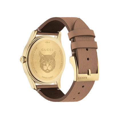 Gucci G-Timeless Butterfly Leather Dial PVD Gold Plated Unisex Quartz Watch YA1264063