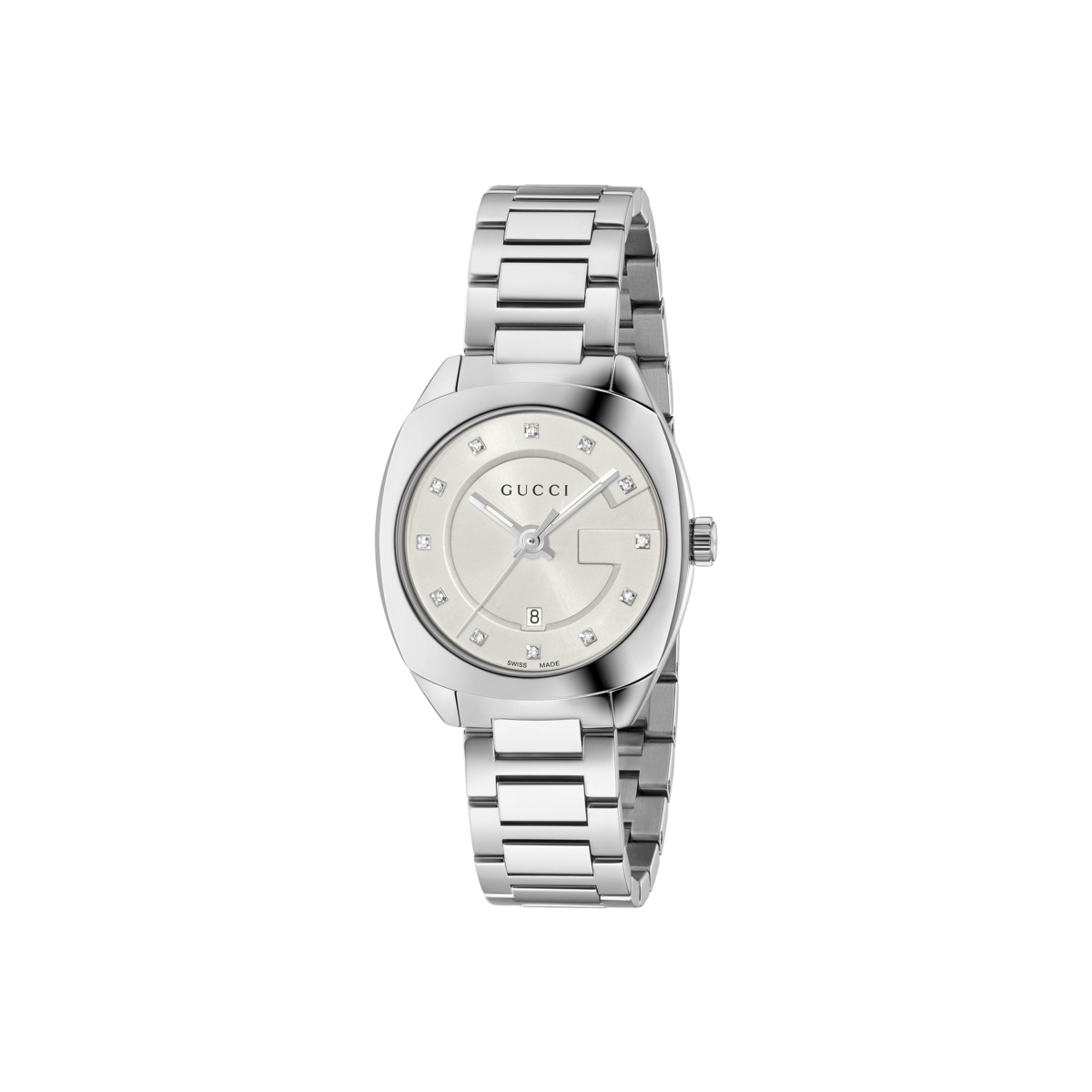 Gucci GG2570 Silver Diamond Set Dial Stainless Steel Womens Quartz Watch YA142504