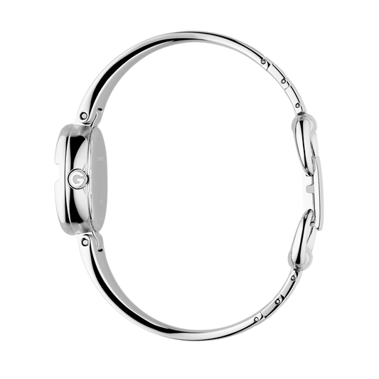 Gucci Guccissima Mother of Pearl Diamond Set Dial Dial Stainless Steel Bangle Womens Quartz Watch YA134504
