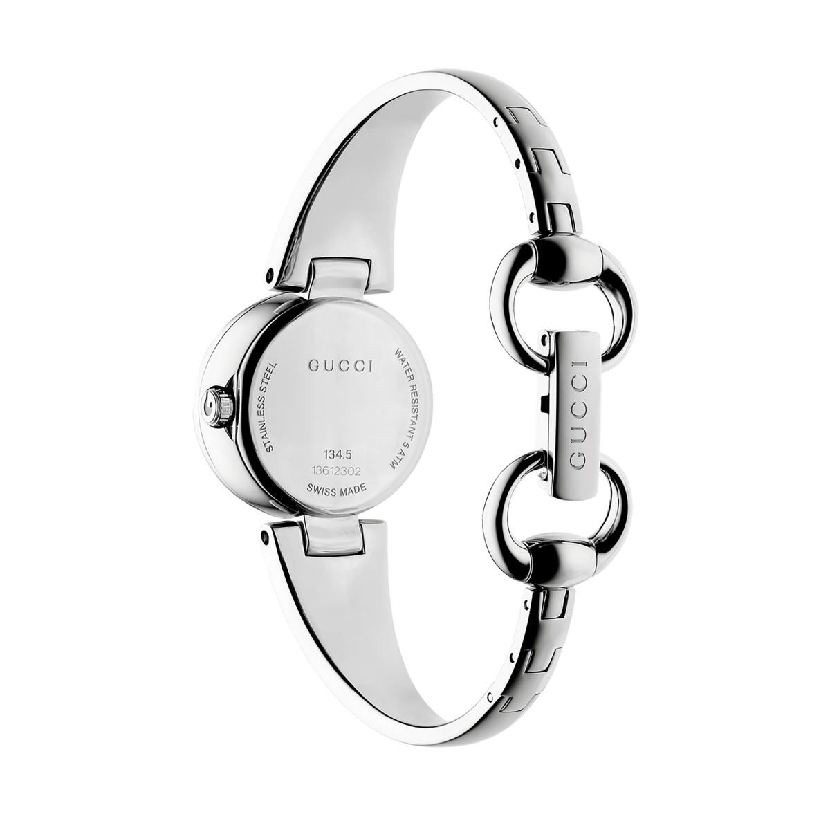 Gucci Guccissima Mother of Pearl Diamond Set Dial Dial Stainless Steel Bangle Womens Quartz Watch YA134504