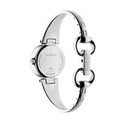 Gucci Guccissima Mother of Pearl Diamond Set Dial Dial Stainless Steel Bangle Womens Quartz Watch YA134504