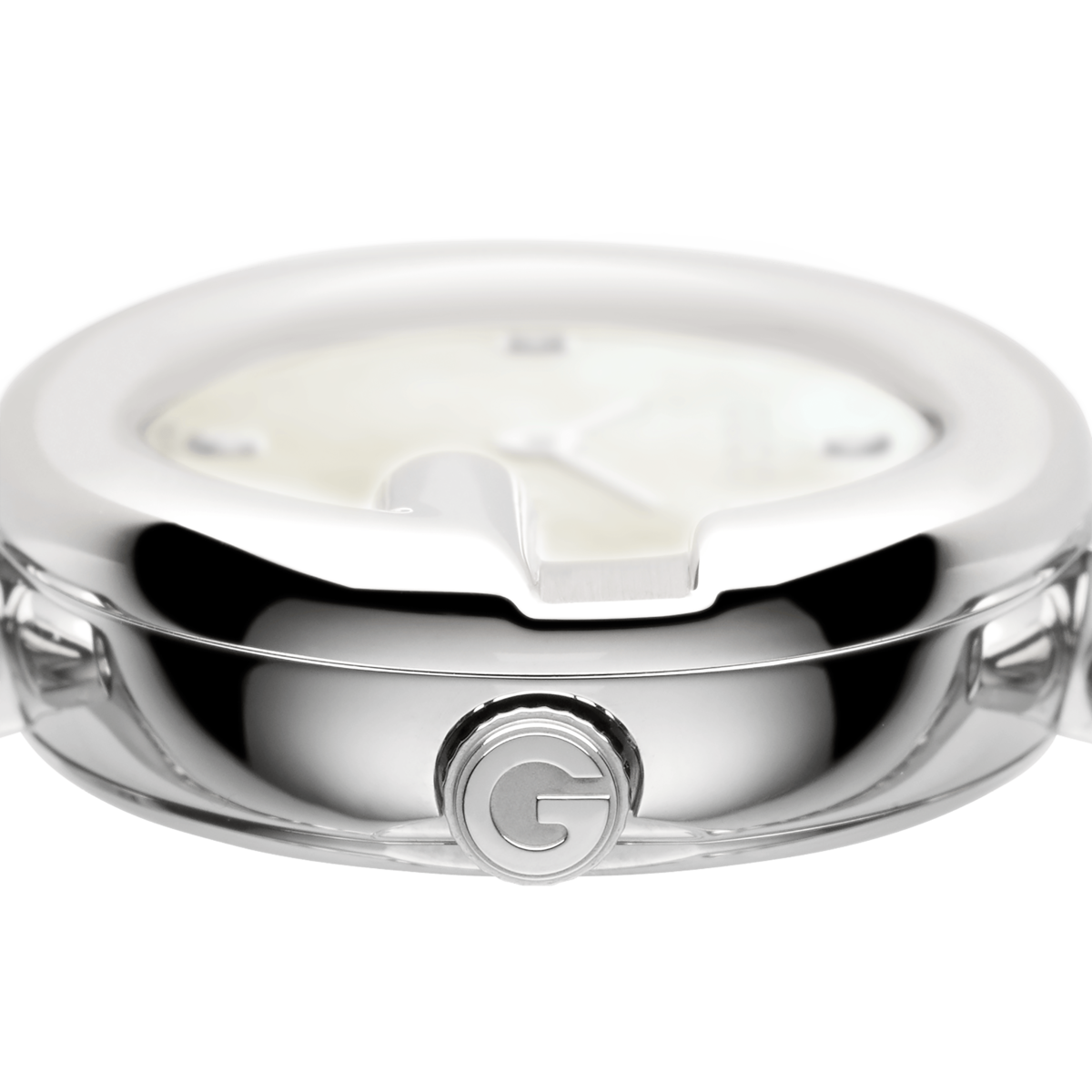 Gucci Guccissima Mother of Pearl Diamond Set Dial Dial Stainless Steel Bangle Womens Quartz Watch YA134504