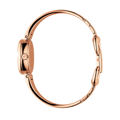 Gucci Guccissima Black Dial Rose PVD Gold Plated Bangle Womens Quartz Watch YA134509