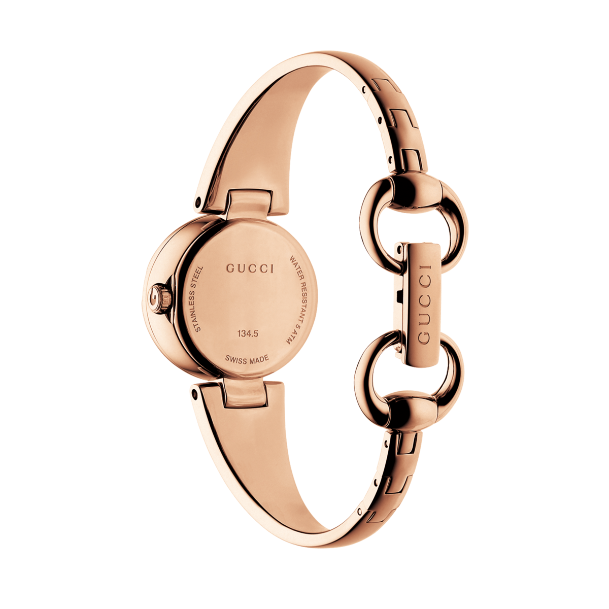 Gucci Guccissima Black Dial Rose PVD Gold Plated Bangle Womens Quartz Watch YA134509