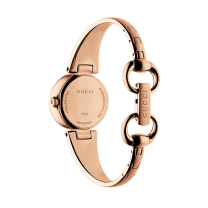 Gucci Guccissima Black Dial Rose PVD Gold Plated Bangle Womens Quartz Watch YA134509
