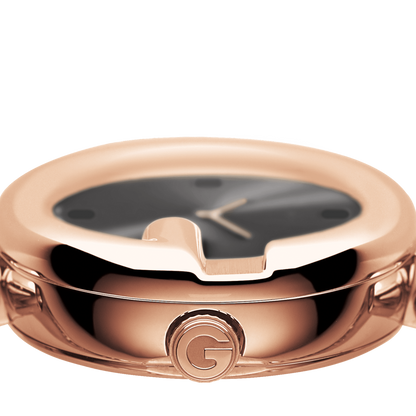 Gucci Guccissima Black Dial Rose PVD Gold Plated Bangle Womens Quartz Watch YA134509