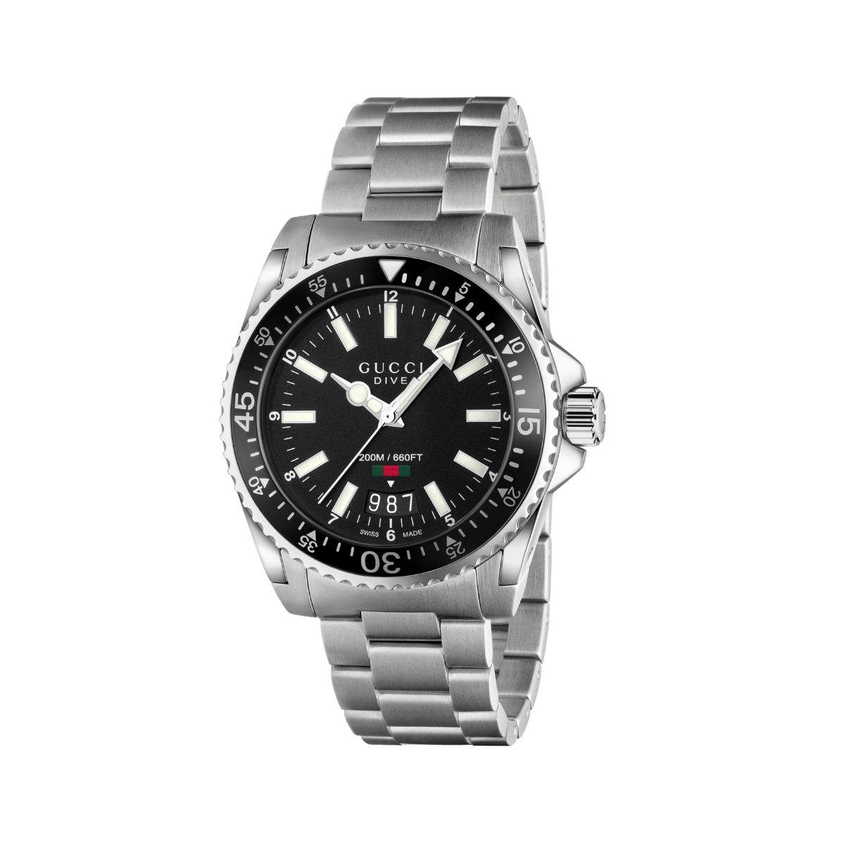 Gucci Dive Black Dial Stainless Steel Mens Quartz Watch YA136301A